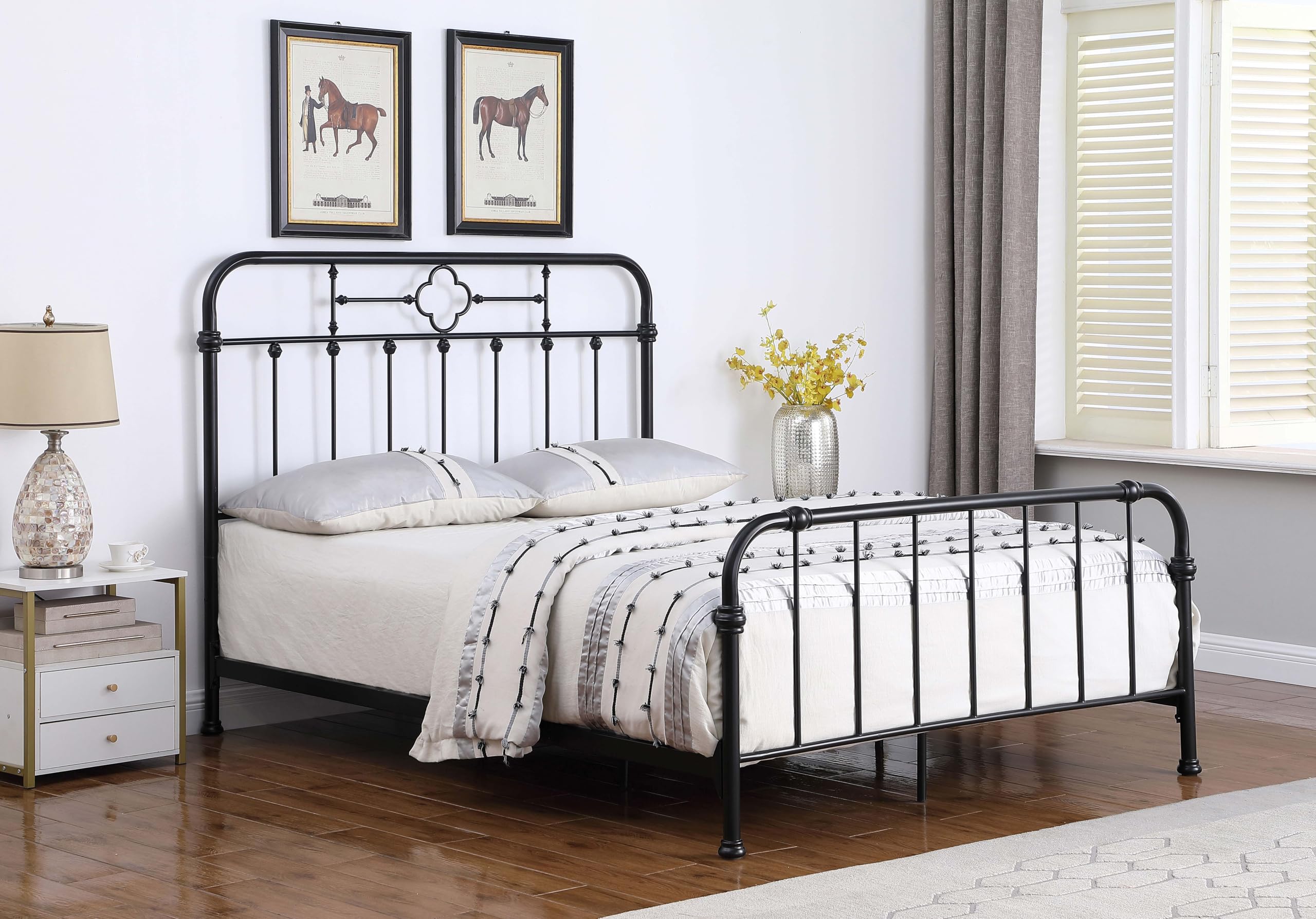 Coaster Home Furnishings Packlan Transitional Metal Eastern King Size Open Frame Bed Frame 52-inch Headboard Matte Black 305946KE